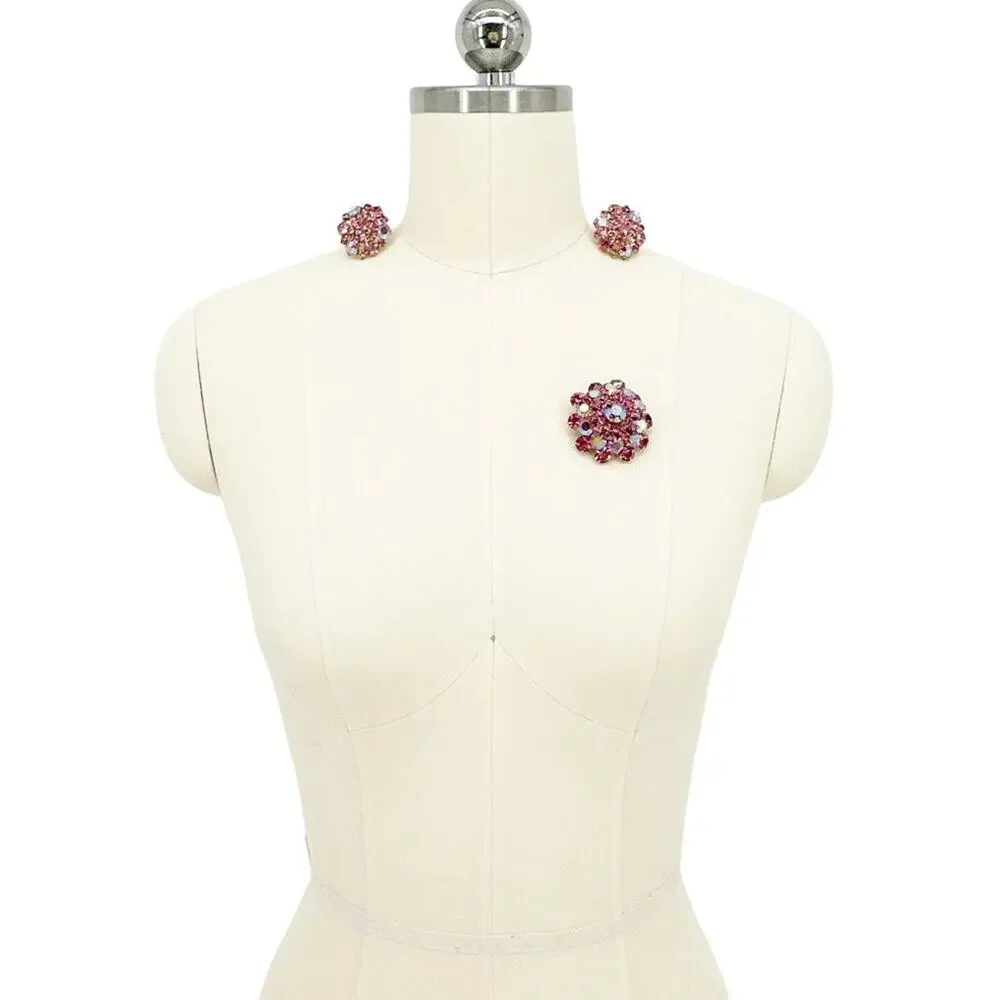BROOCH VINTAGE Rhinestone Brooch & Clip-on Earring Set